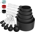Measuring Cups & Spoons Set, Stackable Cups and Spoons, Nesting Measure Cups with Stainless Steel Handle, Kitchen Gadgets for Cooking & Baking (Black)
